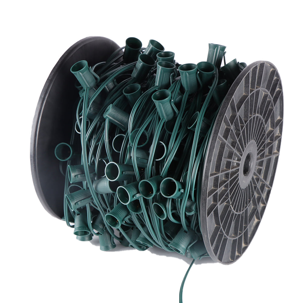 C9 500' Christmas Light Socket Spool - 12" Spacing, Green Wire