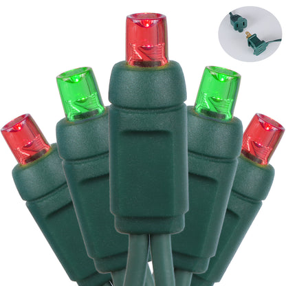 5mm 50-LED Green Wire Light String, 4 Inch Bulb Spacing, Red & Green