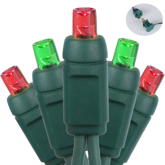 5mm 70-LED Green Wire Light String, 6 Inch Bulb Spacing, Red & Green