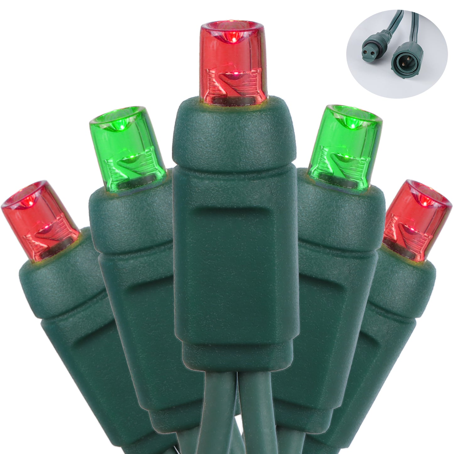 5mm 50-LED Green Wire Coaxial Connection Light String, 4 Inch Bulb Spacing, c