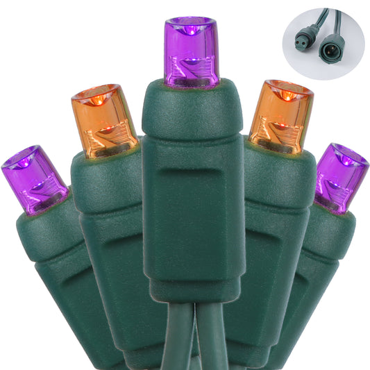 5mm 100-LED Green Wire Coaxial Connection Light String, 4 Inch Bulb Spacing, Halloween Purple & Orange