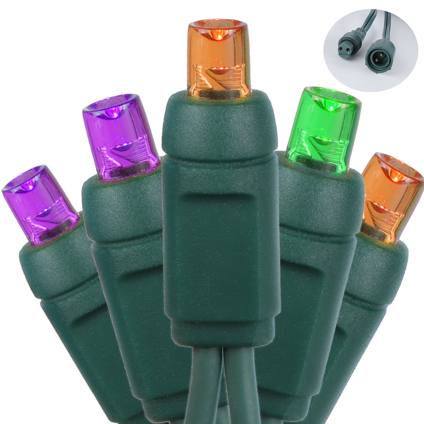5mm 70-LED Green Wire Coaxial Connection Light String, 6 Inch Bulb Spacing, Halloween Multi-Color