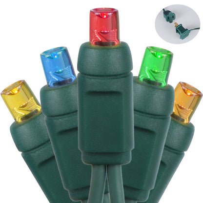 5mm 100-LED Green Wire Light String, 4 Inch Bulb Spacing, 5-Color Red/Blue/Yellow/Green/Orange