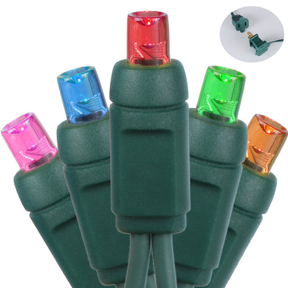 5mm 50-LED Green Wire Light String, 4 Inch Bulb Spacing, 5-Color Red/Blue/range/Green/Pink