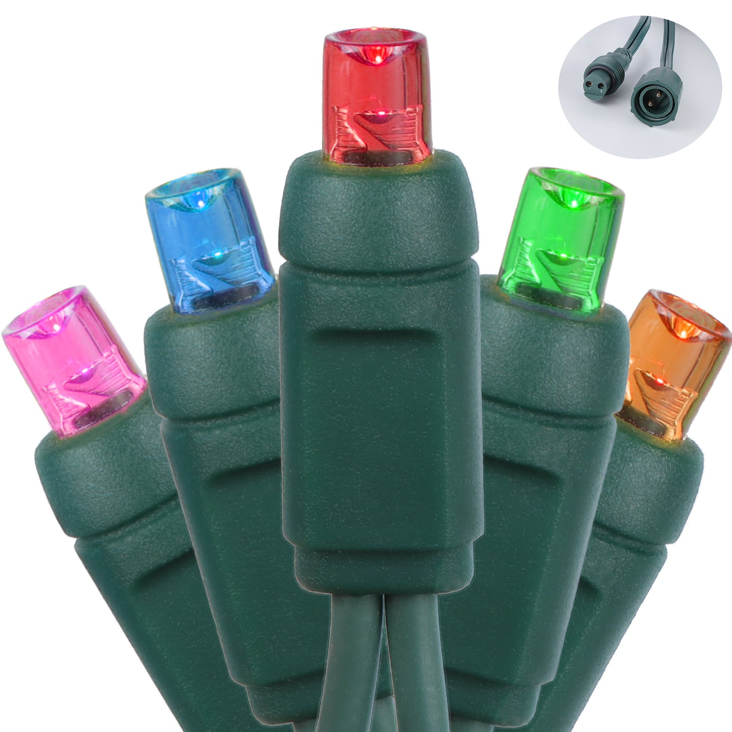 5mm 70-LED Green Wire Coaxial Connection Light String, 4 Inch Bulb Spacing, 5-Color Red/Blue/range/Green/Pink