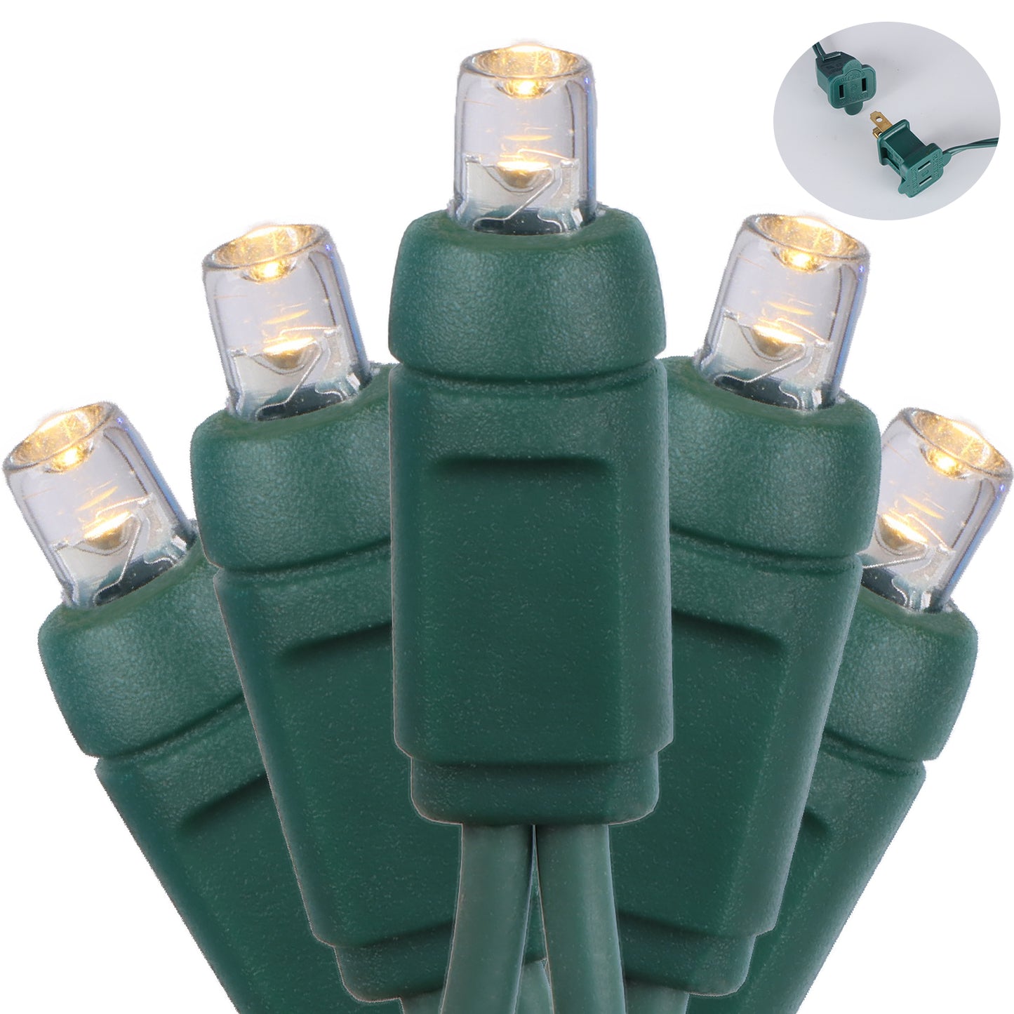 5mm 70-LED Green Wire Light String, 6 Inch Bulb Spacing, Warm White