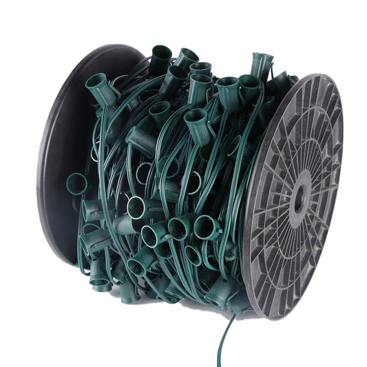 C9 250' Christmas Light Socket Spool - 12" Spacing, Green Wire