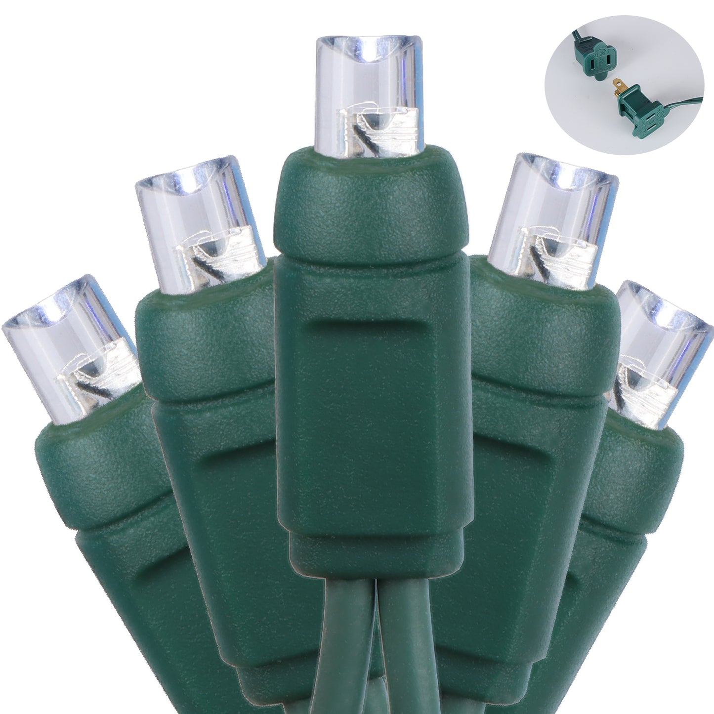 5mm 50-LED Green Wire Light String, 6 Inch Bulb Spacing, Cool White