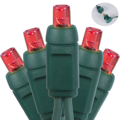 5mm 50-LED Green Wire Light String, 4 Inch Bulb Spacing, Red