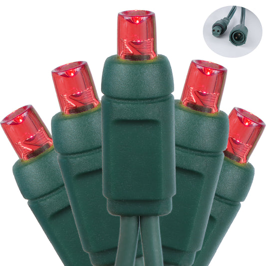 5mm 70-LED Green Wire Coaxial Connection Light String, 4 Inch Bulb Spacing, Red