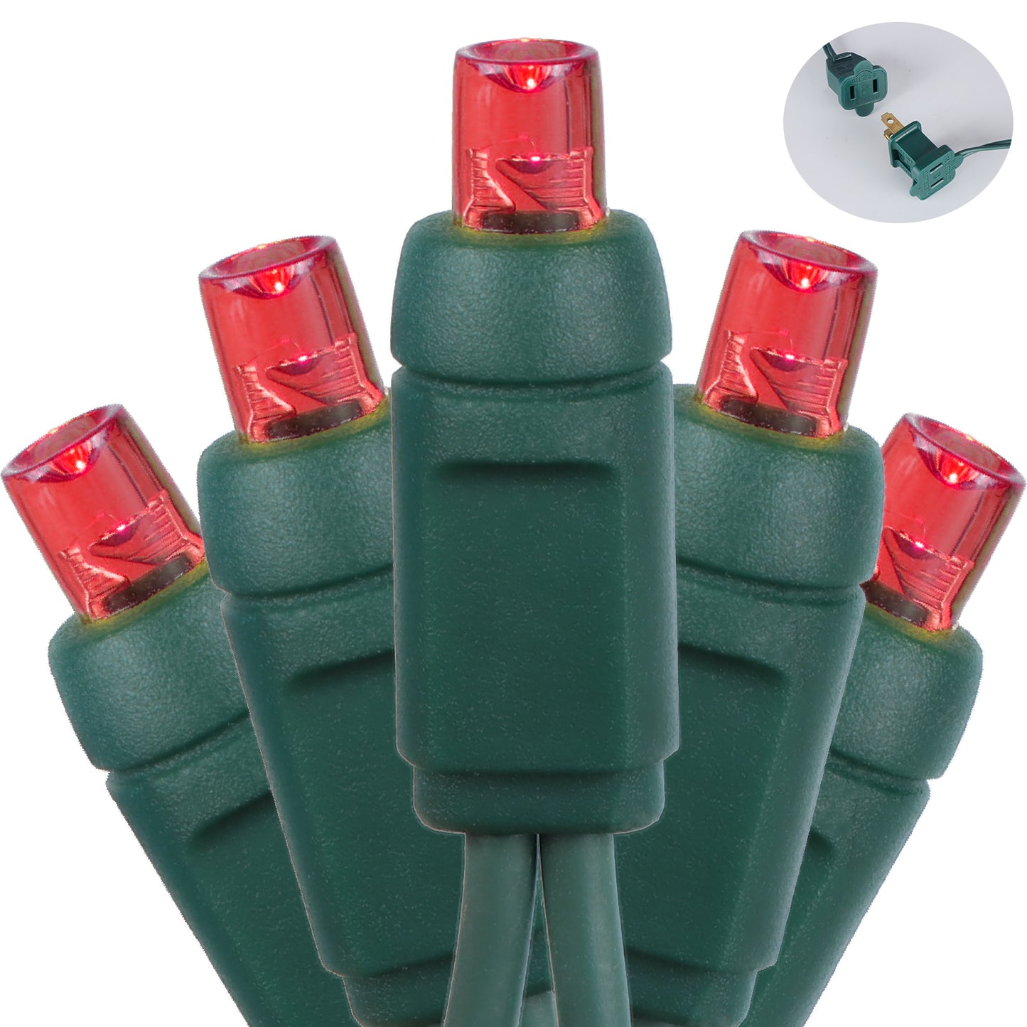 5mm 100-LED Green Wire Light String, 4 Inch Bulb Spacing, Red