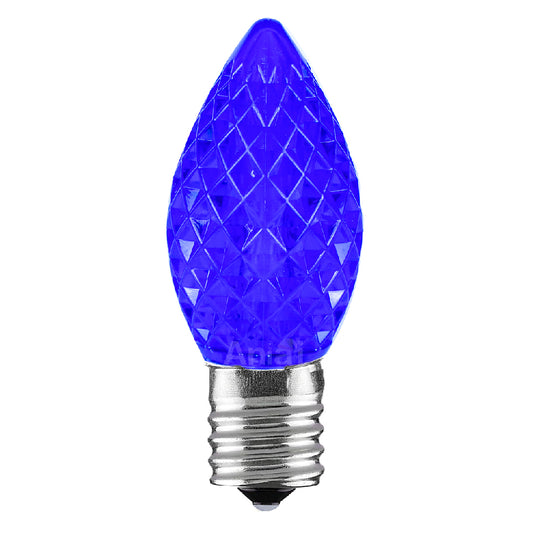 C7 Faceted LED Christmas Light Bulbs - Blue