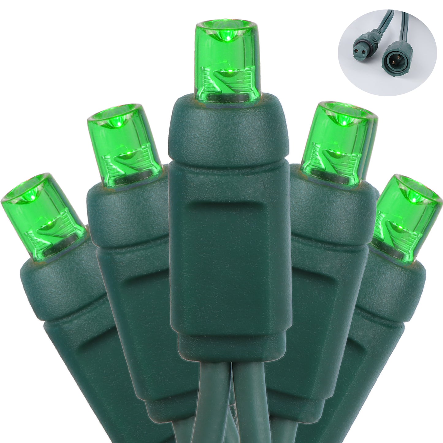 5mm 70-LED Green Wire Coaxial Connection Light String, 4 Inch Bulb Spacing, Green