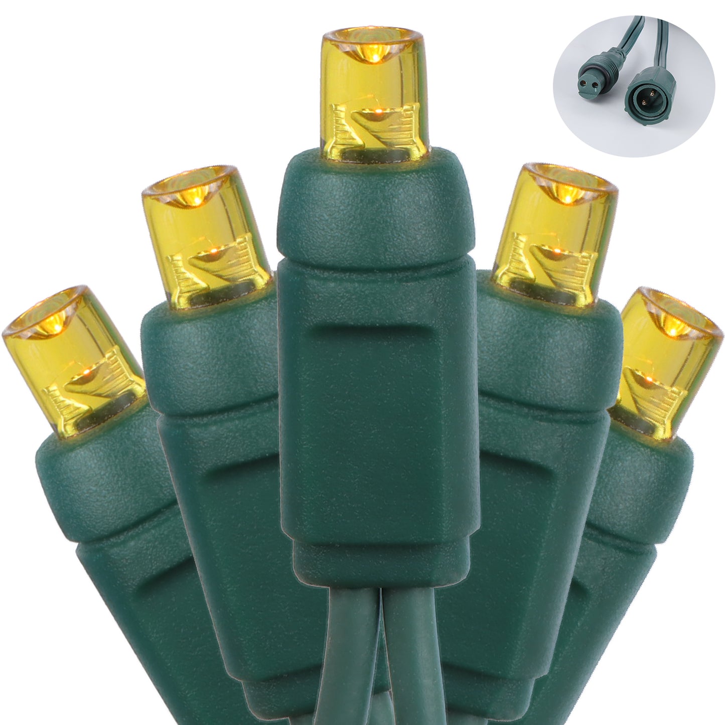 5mm 50-LED Green Wire Coaxial Connection Light String, 6 Inch Bulb Spacing, Yellow