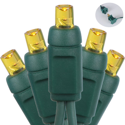 5mm 100-LED Green Wire Light String, 4 Inch Bulb Spacing, Yellow