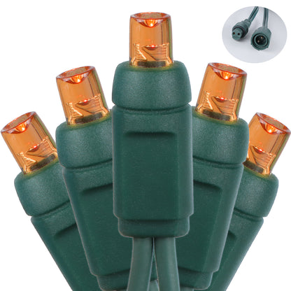 5mm 70-LED Green Wire Coaxial Connection Light String, 6 Inch Bulb Spacing, Orange
