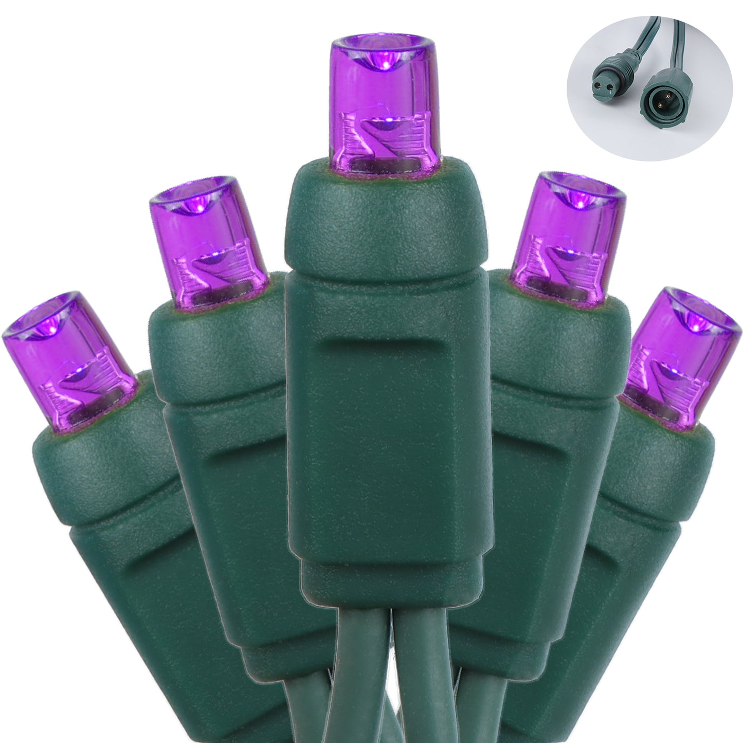 5mm 100-LED Green Wire Coaxial Connection Light String, 4 Inch Bulb Spacing, Purple