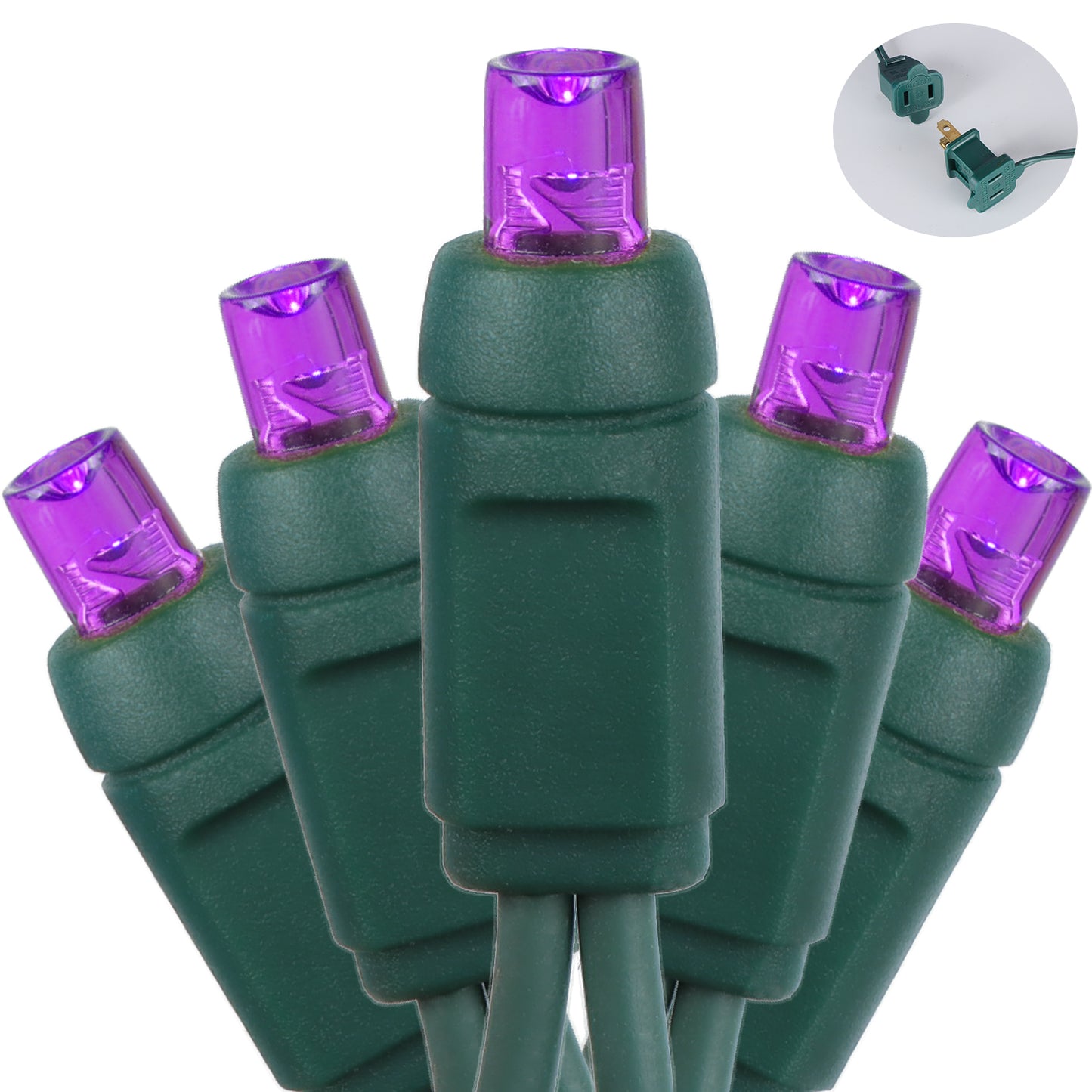 5mm 50-LED Green Wire Light String, 6 Inch Bulb Spacing, Purple
