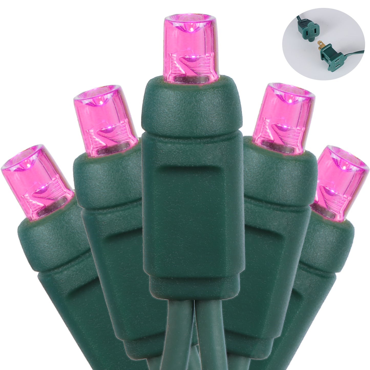 5mm 50-LED Green Wire Light String, 4 Inch Bulb Spacing, Pink