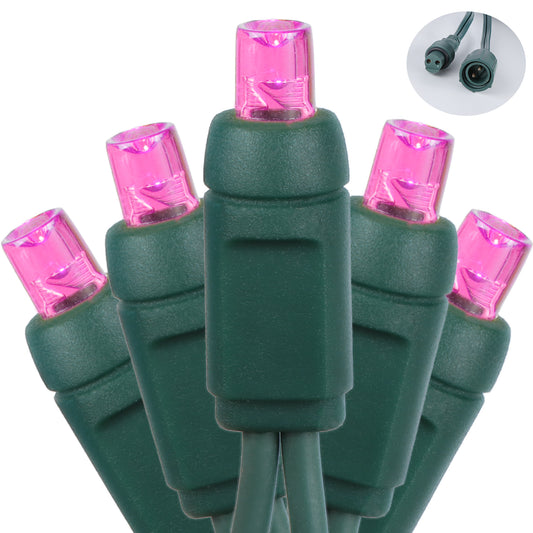 5mm 100-LED Green Wire Coaxial Connection Light String, 6 Inch Bulb Spacing, Pink