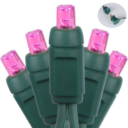 5mm 100-LED Green Wire Light String, 4 Inch Bulb Spacing, Pink