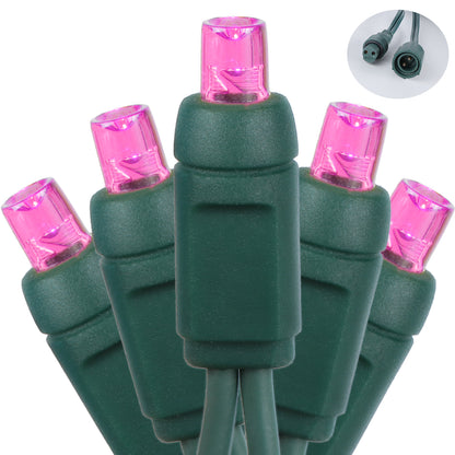 5mm 70-LED Green Wire Coaxial Connection Light String, 6 Inch Bulb Spacing, Pink