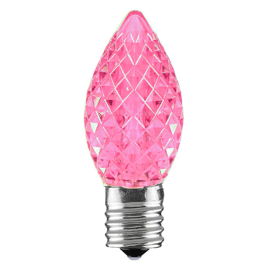 C7 Faceted LED Christmas Light Bulbs - Pink