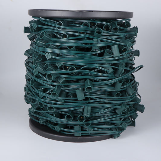 C9 Christmas Light Socket Spool, Light Line, SPT-1, 500', 12" Spacing, Green Wire