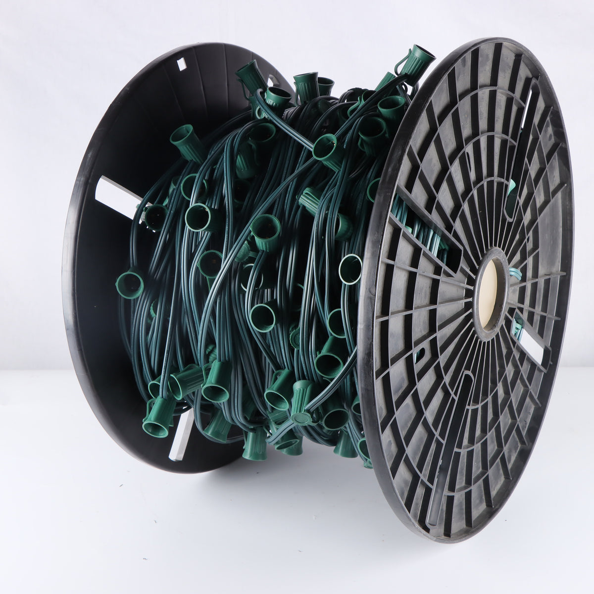 C7 250' Christmas Light Socket Spool - 12" Spacing, Green Wire